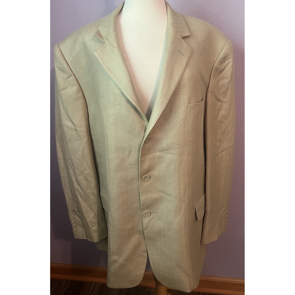 Men's Chereskin Light Tan Blazer Sport Coat Silk Size 48R Macedonia